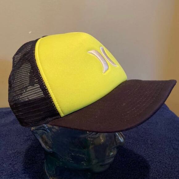 Hurley Men's Black Lime Green Snap Back Adjustable Mesh Back Baseball Hat - Picture 6 of 8